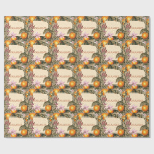 Papel De Presente Flores Vintage e Laranjas