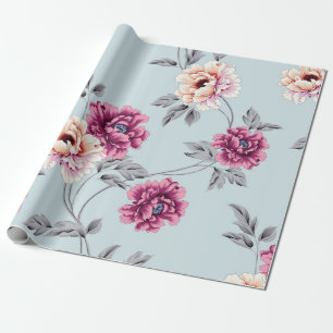 Papel De Presente flores violetas e amarelas com padrão de folhas em