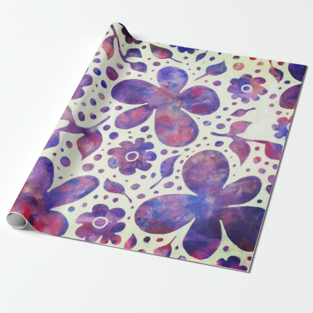 Papel De Presente Flores violetas românticas e deixa arte original (Desenrolado)