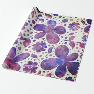 Papel De Presente Flores Violetas Românticas e Folhas de Arte Origi