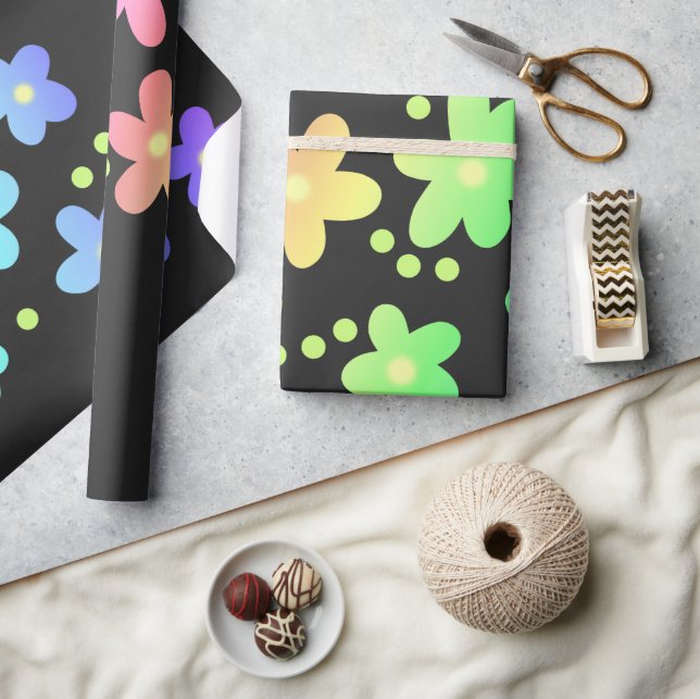 Papel De Presente Flores Whimsical Rainbow (Artesanato)