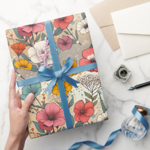 Papel De Presente Florescer do Jardim Retro