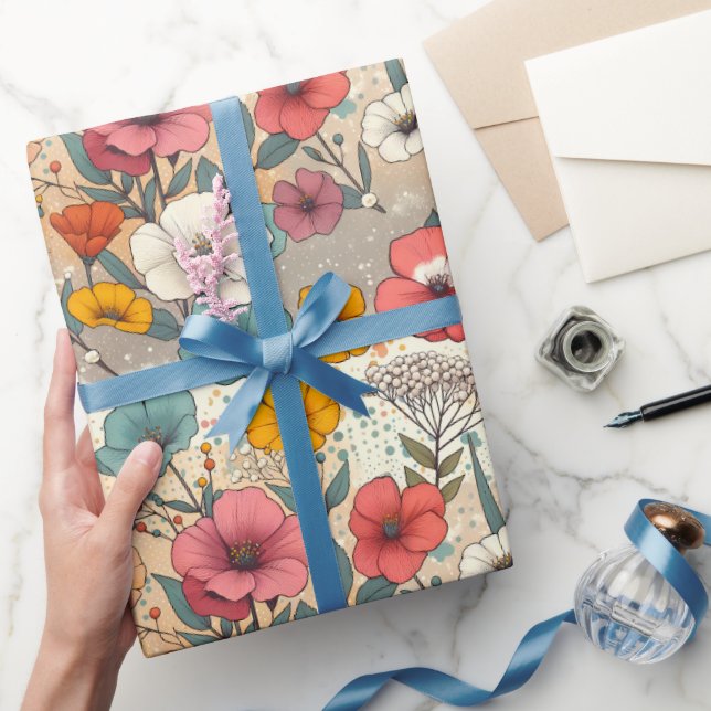 Papel De Presente Florescer do Jardim Retro (Presentear)
