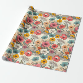 Papel De Presente Florescer do Jardim Retro