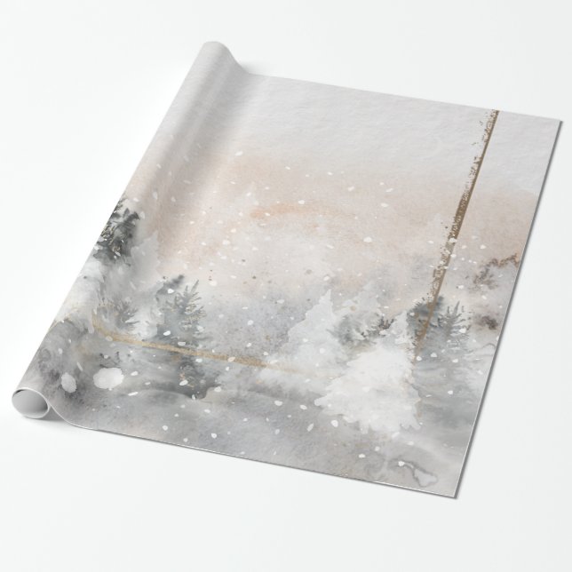 Papel De Presente Floresta Árvore Bosque Neve (Desenrolado)