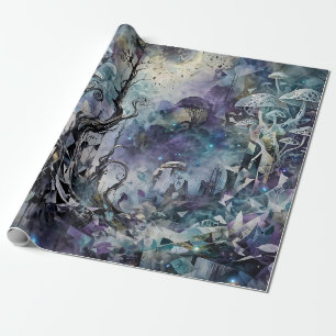 Papel De Presente Floresta Assombrada Árvores Surreais Místicos Cogu