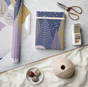 Papel De Presente Floresta boêmica com azul marinho, Natal