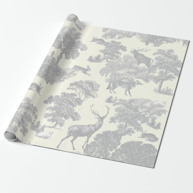 Papel De Presente Floresta Branca de Cinzas de Prata Elegante (Desenrolado)