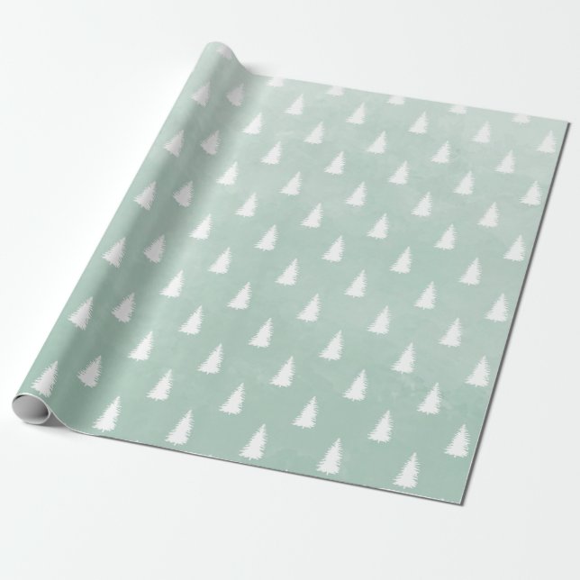 Papel De Presente Floresta Branca Floresta Spruce Árvores Sage Verde (Desenrolado)