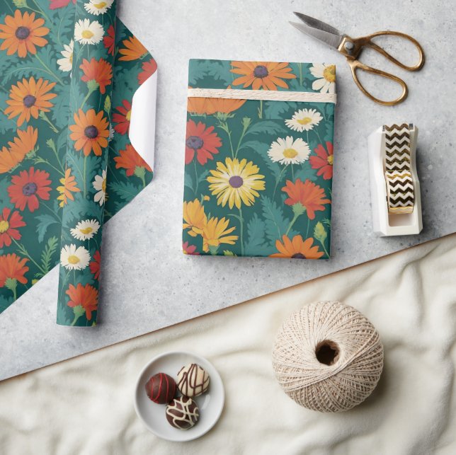 Papel De Presente Floresta Caçadora Verde Laranja Amarelo Branco Mar (Artesanato)