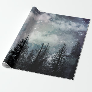 Papel De Presente Floresta Cloudy Winter Pine