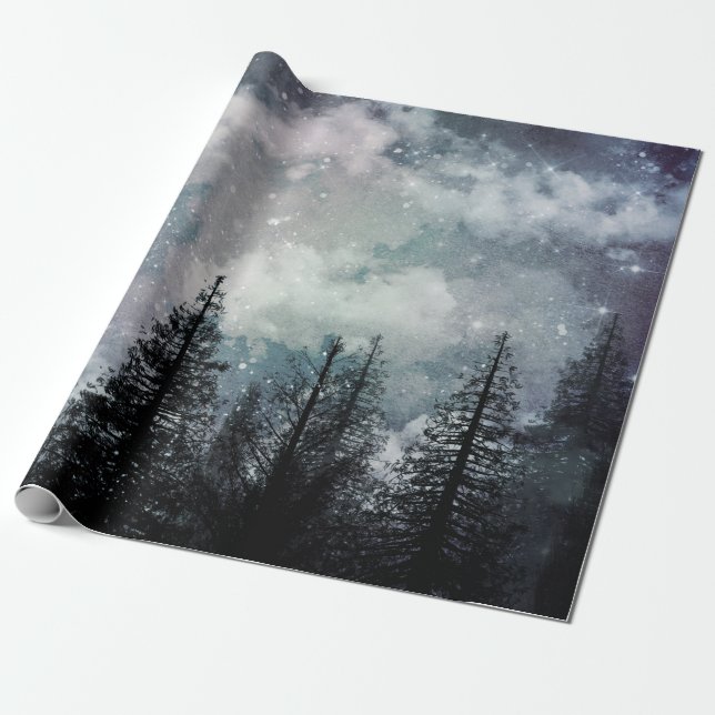 Papel De Presente Floresta Cloudy Winter Pine (Desenrolado)