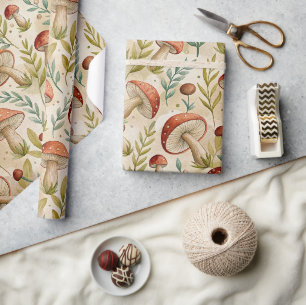 Papel de Presente Floresta Cottagecore Cogumelo