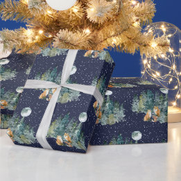 Papel De Presente Floresta da Família da Raposa Neve de Lua Cheia Na
