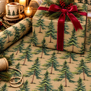Papel De Presente Floresta de Árvore de Abeto de Madeira de Inverno