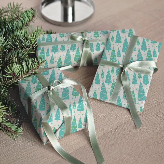 Papel De Presente Floresta de Árvore de Natal Pastel (Pastel Christmas Trees Patterned Wrapping Paper)