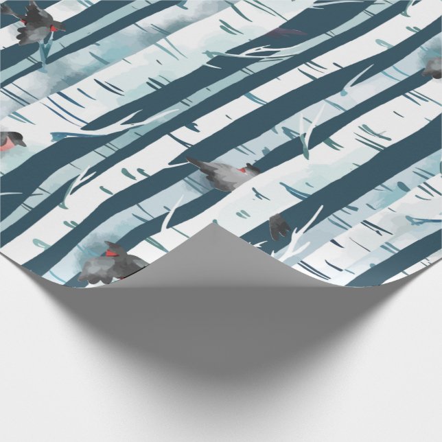 Papel De Presente Floresta de Birch com Bullfinches (Ponta)