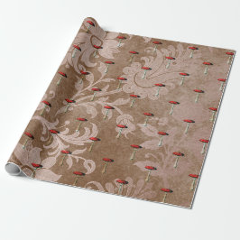 Papel De Presente Floresta de Cogumelo Antiguidade Bronze Vermelho F