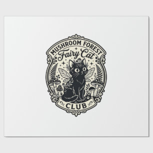 Papel De Presente Floresta de Cogumelos Fada Gato Gato Engraçado Grá