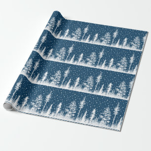 Papel De Presente Floresta De Floresta De Inverno De marinho Azul E