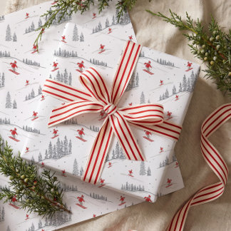 Papel De Presente Floresta de Inverno Aconchegante Esquiadores Nórdi