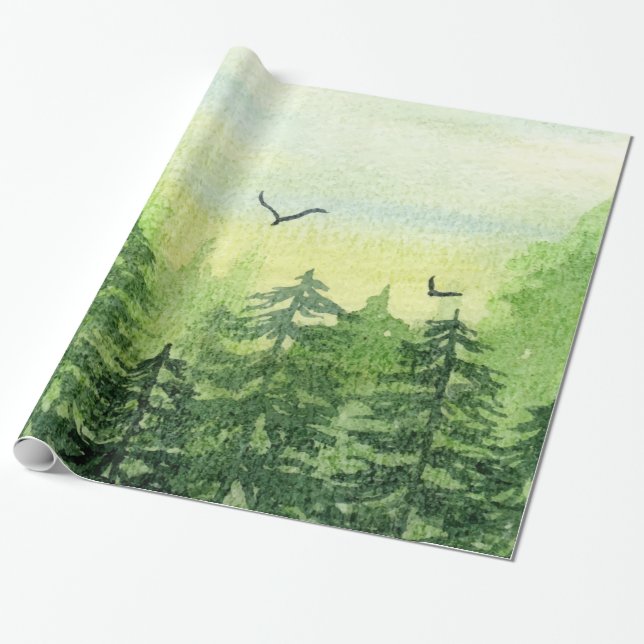 Papel De Presente Floresta de Inverno, Aves da Floresta (Desenrolado)