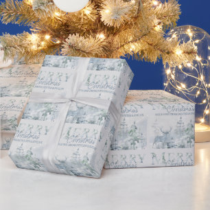 Papel De Presente Floresta de Inverno com Veado Personalizado de Nat