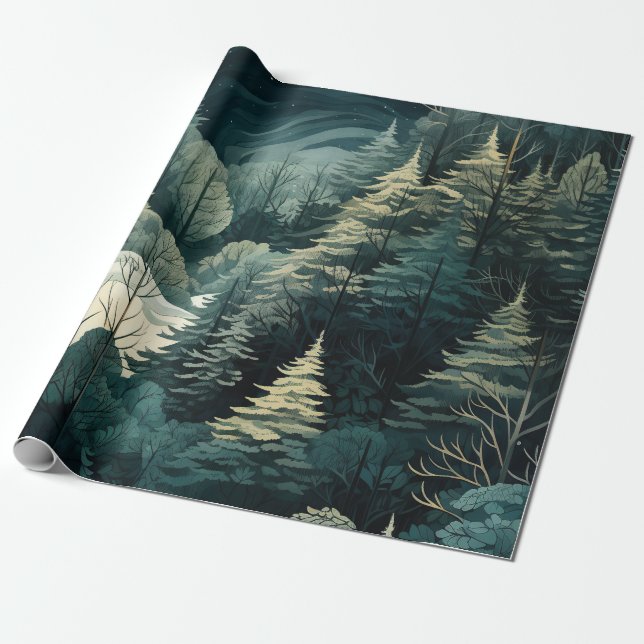 Papel De Presente Floresta de inverno de inverno de Aquarela (Desenrolado)