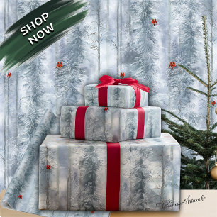 Papel De Presente Floresta de inverno de Neve Mágica Feriada
