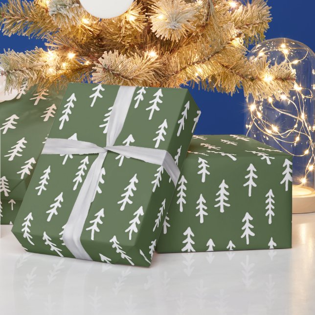 Papel De Presente Floresta de Inverno de Pinheiro Simples em Verde S (Feriados)