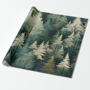 Papel De Presente Floresta de inverno em Pinheiros de Natal com Aqua