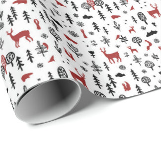 Papel De Presente Floresta de Inverno Escandinava com Animais em Bra