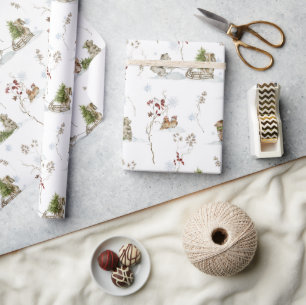 Papel De Presente Floresta de Madeira Inverno Natal
