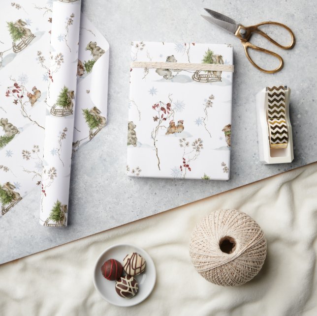 Papel De Presente Floresta de Madeira Inverno | Natal (Artesanato)