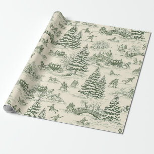 Papel De Presente Floresta de Marfim Verde Toile de Inverno Francês