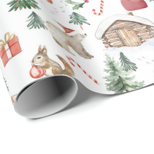 Papel De Presente Floresta de Natal escandinava de inverno maravilho