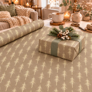 Papel De Presente Floresta de Pinheiro de Madeira Dourada Rústica