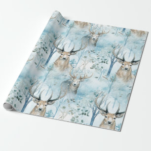 Papel De Presente Floresta de Veados em Aquarela de Inverno (2)
