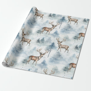 Papel De Presente Floresta de Veados em Aquarela de Inverno (5)