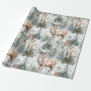 Papel De Presente Floresta de Veados em Aquarela de Inverno (6)
