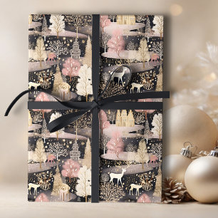 Papel De Presente Floresta de Veados Neves e Negra Elegante