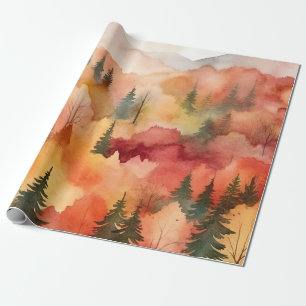 Papel De Presente Floresta Dourada Impressionista de Aquarela de Out