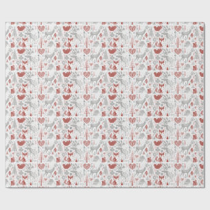 Papel De Presente Floresta e animais escandinavos do Natal