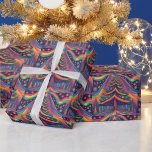 Papel De Presente Floresta e Ornamentos de Árvore de Natal Rainbow