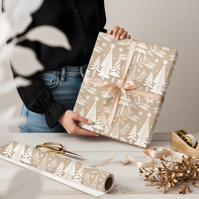 Papel De Presente Floresta Elegante de Luxo Evergreen e Floral (Elegant Luxury Holiday Evergreen Forest & Floral Wrapping Paper)