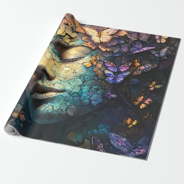 Papel De Presente Floresta Encantada da Deusa Borboleta (7) (Desenrolado)