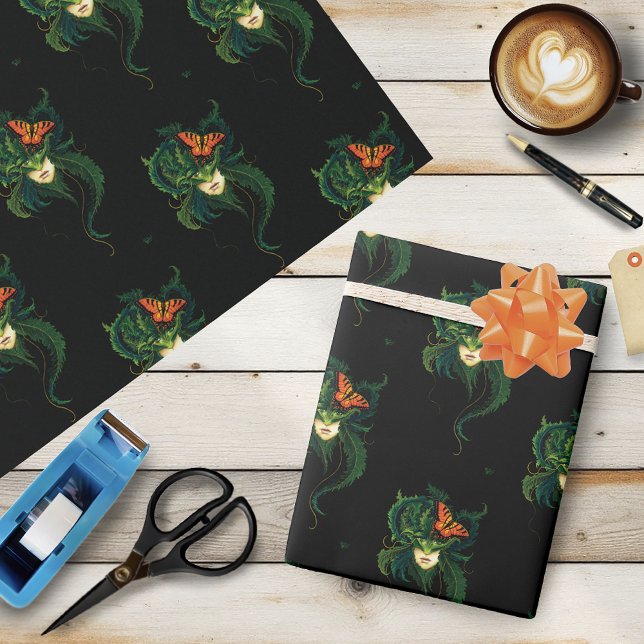 Papel De Presente Floresta Encantadora Dríade Mulher Borboleta Fanta (Criador carregado)