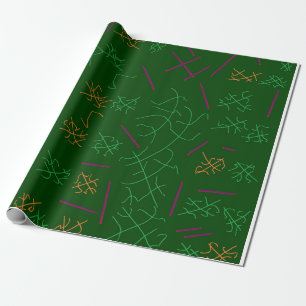 Papel De Presente Floresta escura verde com palangres e pastos padrõ