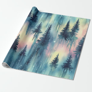 Papel De Presente Floresta Noturna da Aurora Boreal Escura (10)