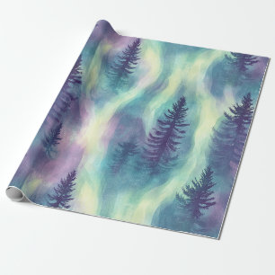 Papel De Presente Floresta Noturna da Aurora Boreal Escura (2)